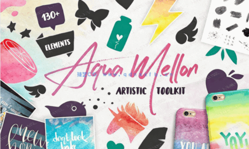 多彩甜美清新水墨晕染效果背景PSD模版(图1)