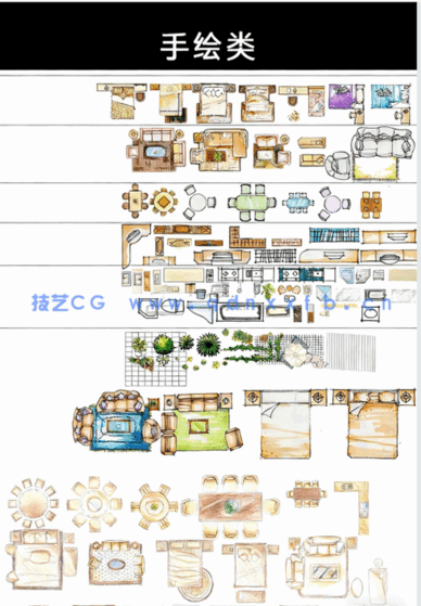 PS室内设计彩色平面图家装工装家具平面图块室内彩平图PSD素材(图6)