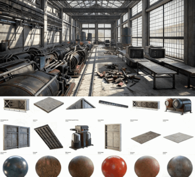 [建筑景观] 废弃工厂建筑环境场景3D模型与PBR材质合集(图1)