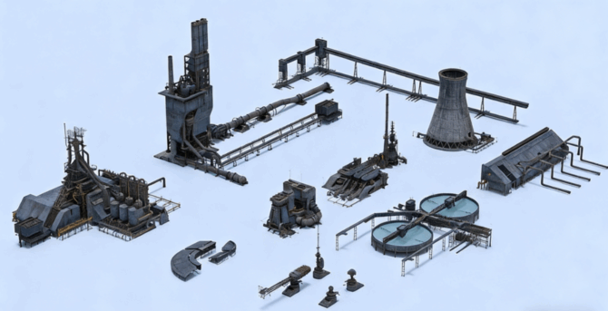 [建筑景观] 钢铁工厂石油炼厂等工业区环境场景3D模型合集 BMS出品(图5)