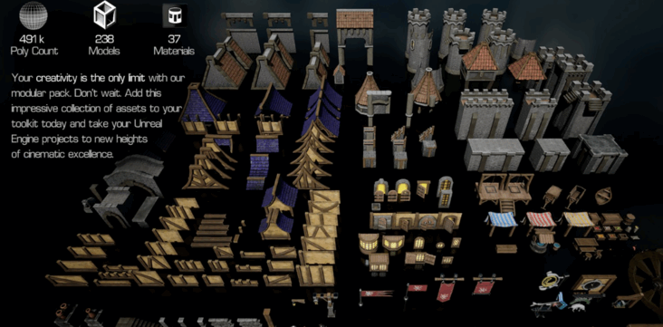 [建筑景观] 240组模块化Blender大型城堡城镇游戏环节场景3D模型(图2)