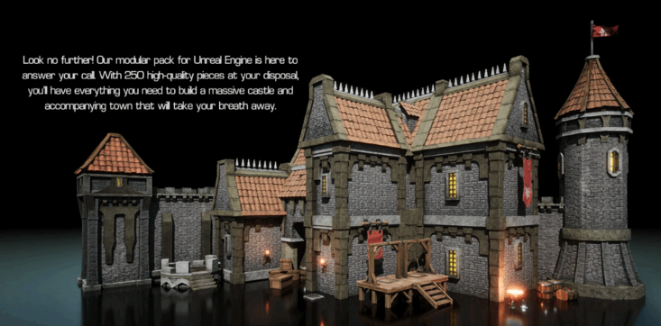 [建筑景观] 240组模块化Blender大型城堡城镇游戏环节场景3D模型(图4)