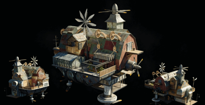 [建筑景观] 天空之城房屋飞船建筑场景3D模型合集(图4)