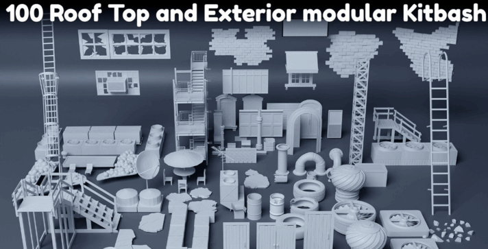 [建筑景观] 100组屋顶和外部模块化套件3D模型合集(图1)