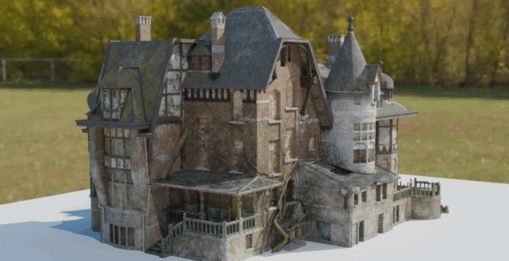 [建筑景观] 废弃豪宅房屋建筑高质量3D模型与纹理贴图(图1)