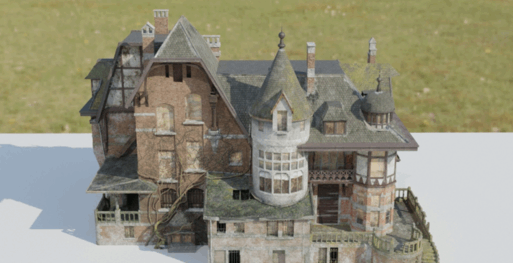 [建筑景观] 废弃豪宅房屋建筑高质量3D模型与纹理贴图(图3)