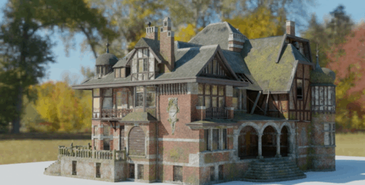 [建筑景观] 废弃豪宅房屋建筑高质量3D模型与纹理贴图(图5)