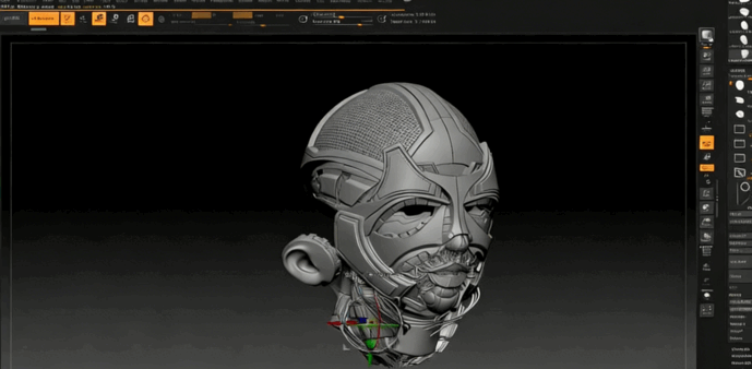 ZBrush机械人脸硬表面建模工作流程视频教程 (图5)