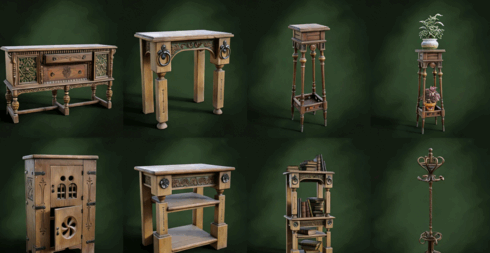 [家具模型] 中世纪复古科幻走廊家具道具室内设计3D模型合集(图4)