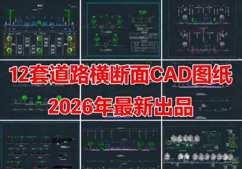  12套道路横断面CAD道路横截面CAD道路剖面图CAD道路断面图CAD城市道路标准绿化断面图(图1)