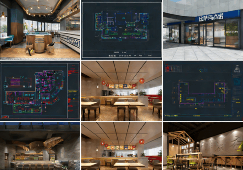 42套快餐店CAD餐饮空间CAD中餐厅CAD面馆CAD汉堡店CAD肯德基CAD米粉店CAD快餐店(图1)