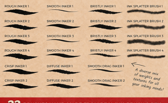 真实墨水效果数字绘画Procreate笔刷合集(图2)