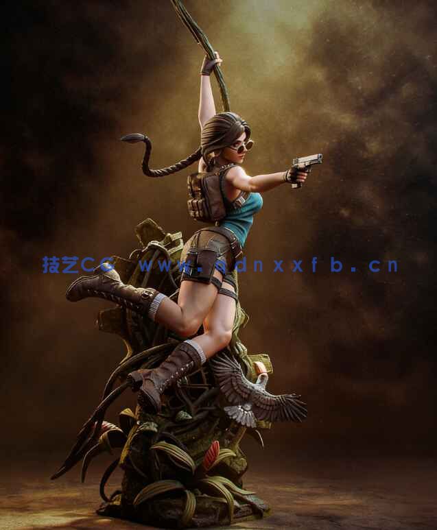 [3D打印人物] 劳拉·克劳馥Lara Croft飞跃姿势《古墓丽影》游戏角色雕刻手办3D打印模型(图4)