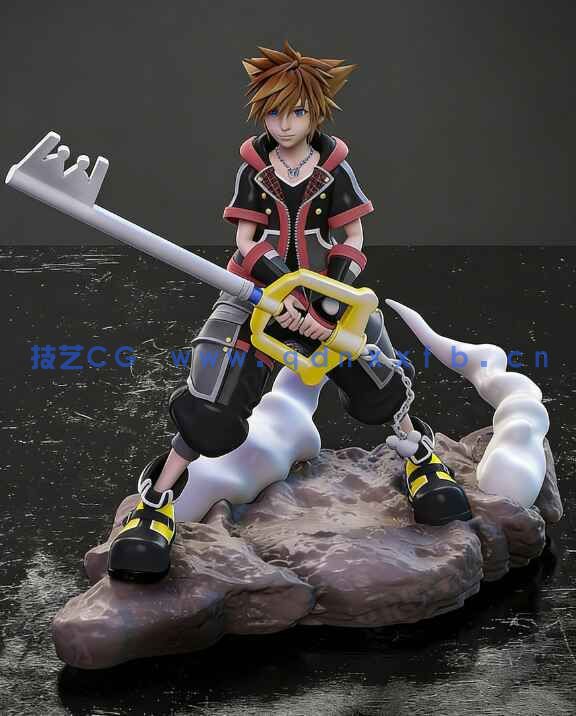 索拉Sora战斗姿势《王国之心》游戏角色雕刻手办3D打印模型(图1)