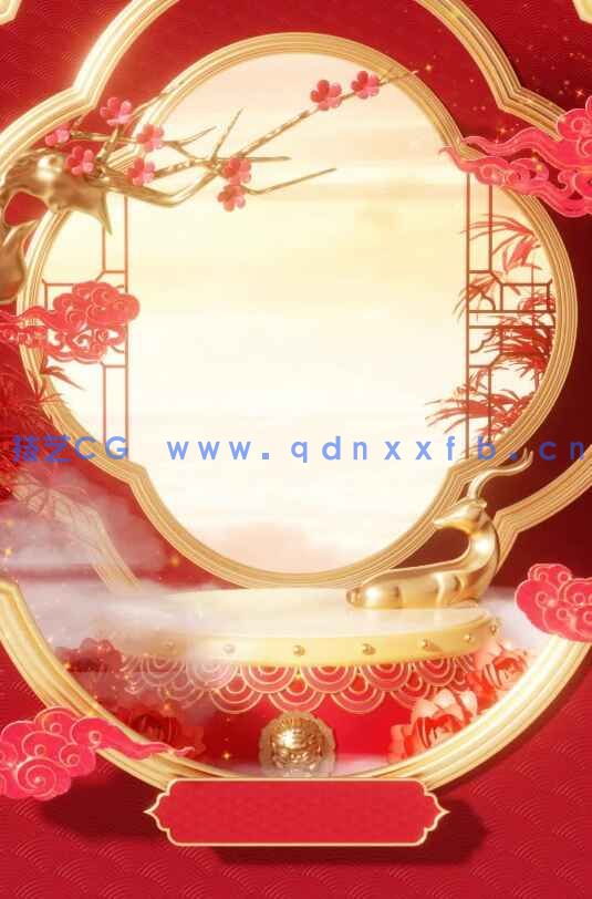 C4D年货节春节国潮中国风边框电商展台OC渲染3D立体场景(图1)