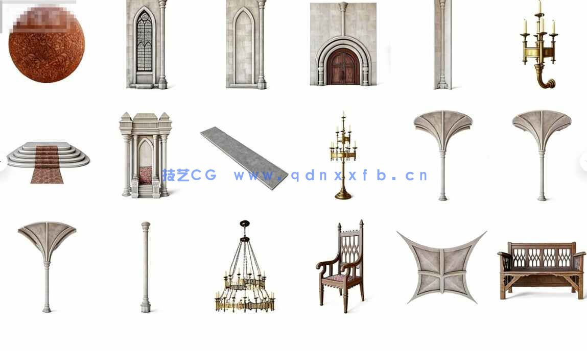 [室内设计] 中世纪哥特风格王座大厅室内场景全套3D模型 96GB(图4)