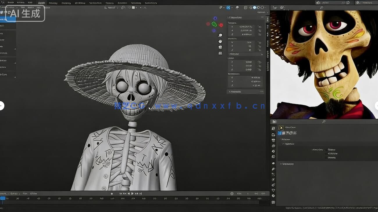 【中文字幕】Blender海盗路飞动漫角色雕刻手办制作流程视频教程(图3)