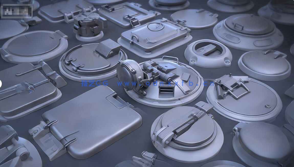 [武器道具] 32个功能型舱门与盖板硬表面3D模型套件(图5)