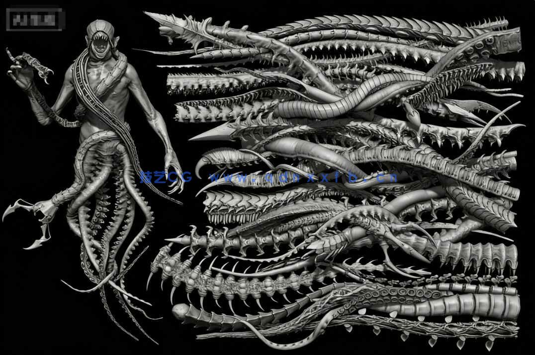 [独立角色] 40组怪物章鱼异形生物触手Zbursh IMM笔刷和3D模型合集 附使用教程(图4)
