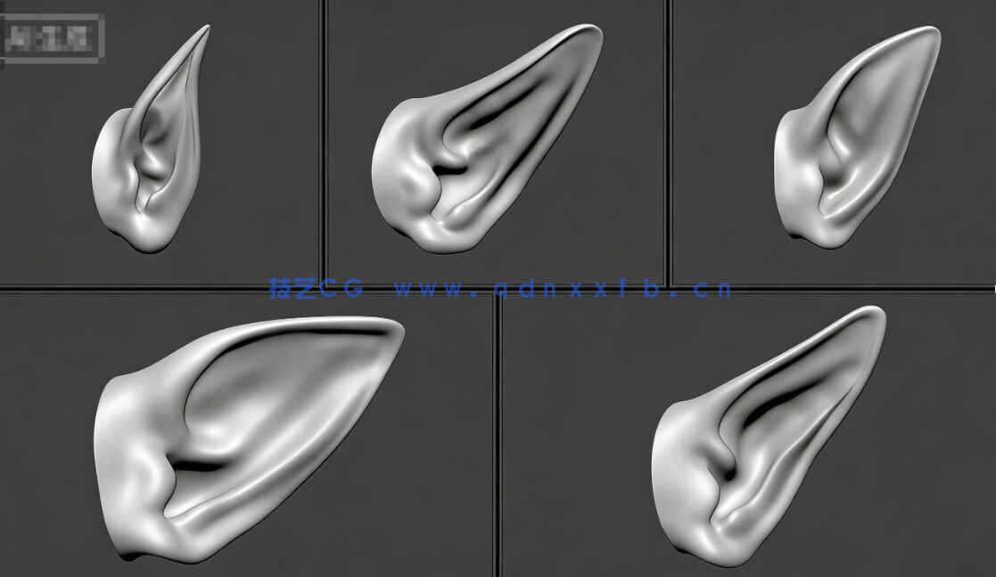[独立角色] 50组人形生物耳朵Zbrush IMM笔刷与3D模型合集(图7)
