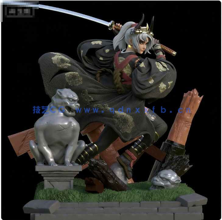 [独立角色] 日本武士少女角色雕塑3D打印模型(图4)