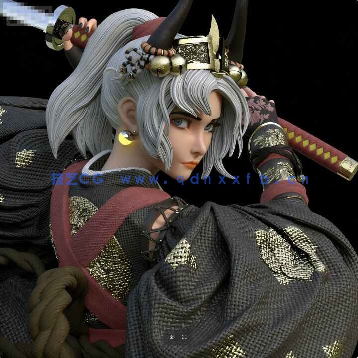 [独立角色] 日本武士少女角色雕塑3D打印模型(图2)