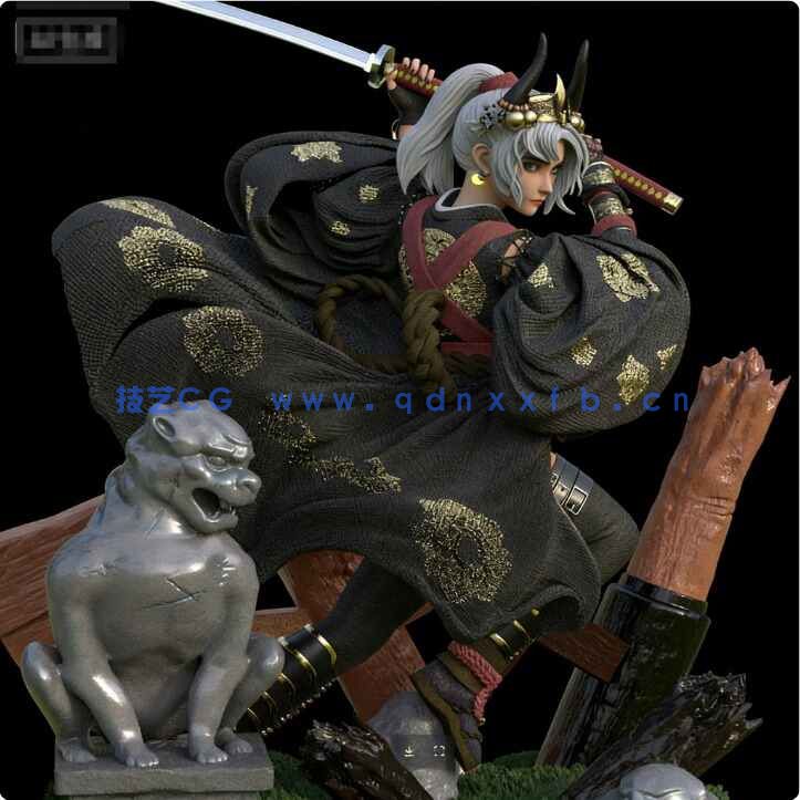 [独立角色] 日本武士少女角色雕塑3D打印模型(图1)