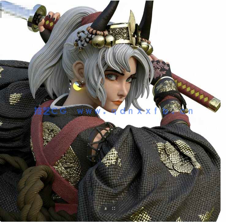 [独立角色] 日本武士少女角色雕塑3D打印模型(图8)