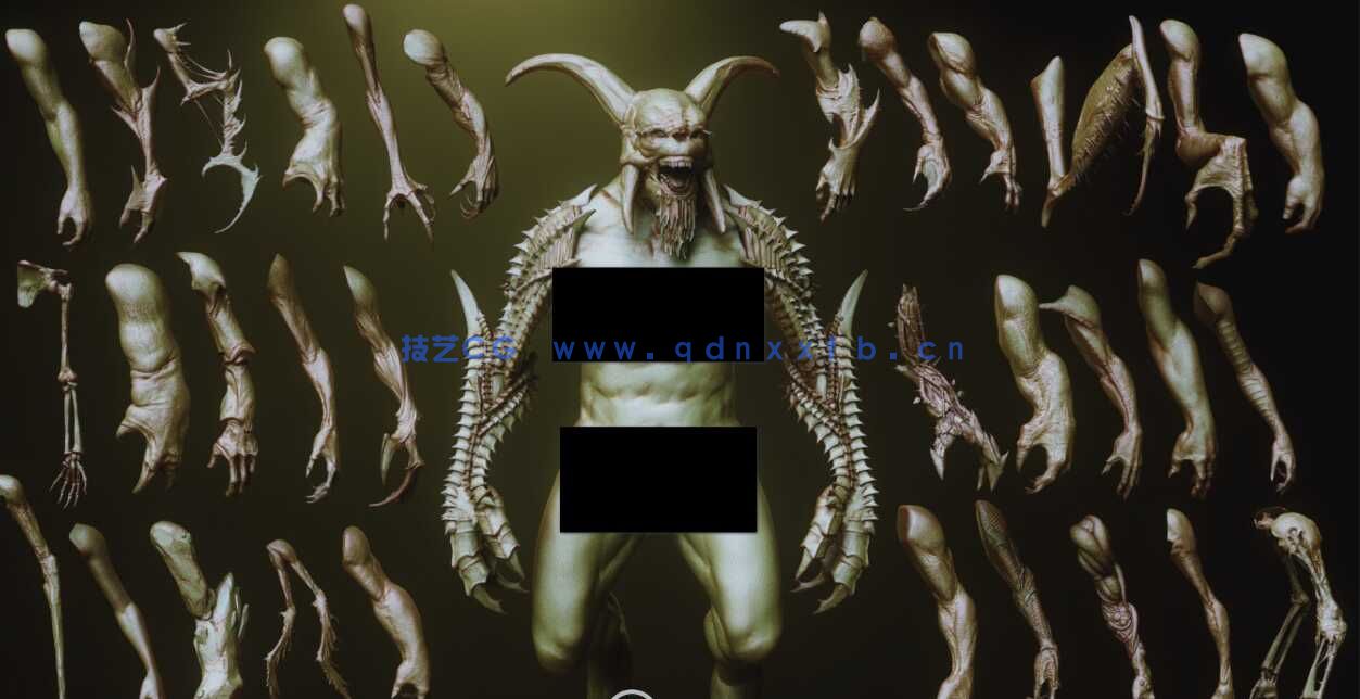 [独立角色] 33组怪物怪兽僵尸生物手臂Zbursh IMM笔刷和3D模型合集 附使用教程(图1)