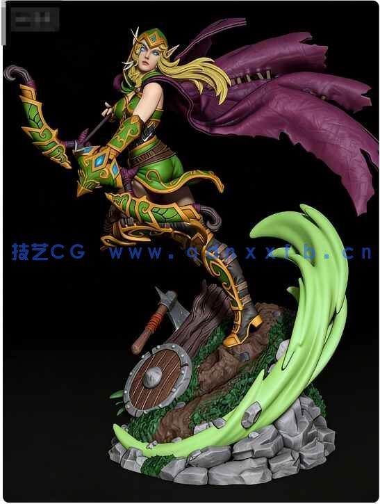 [独立角色] 奥蕾莉亚·风行者《魔兽争霸III：混乱之治》游戏角色雕刻手办3D打印模型(图3)