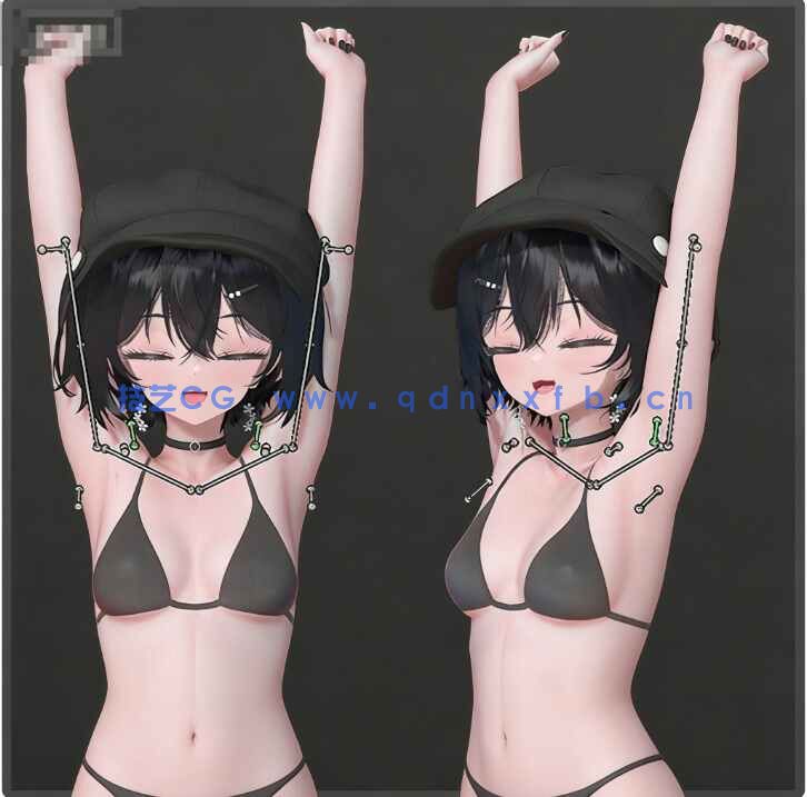 [独立角色] Blender动漫风格女性角色基础人体3D模型 附骨骼绑定(图2)