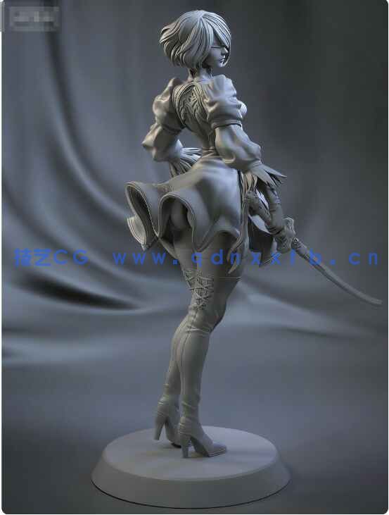 [独立角色] 2B华丽姿态《尼尔：机械纪元》游戏角色雕塑3D打印模型(图6)