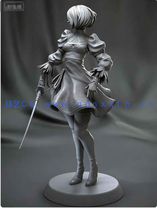 [独立角色] 2B华丽姿态《尼尔：机械纪元》游戏角色雕塑3D打印模型(图7)