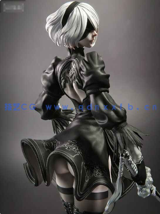 [独立角色] 2B华丽姿态《尼尔：机械纪元》游戏角色雕塑3D打印模型(图1)