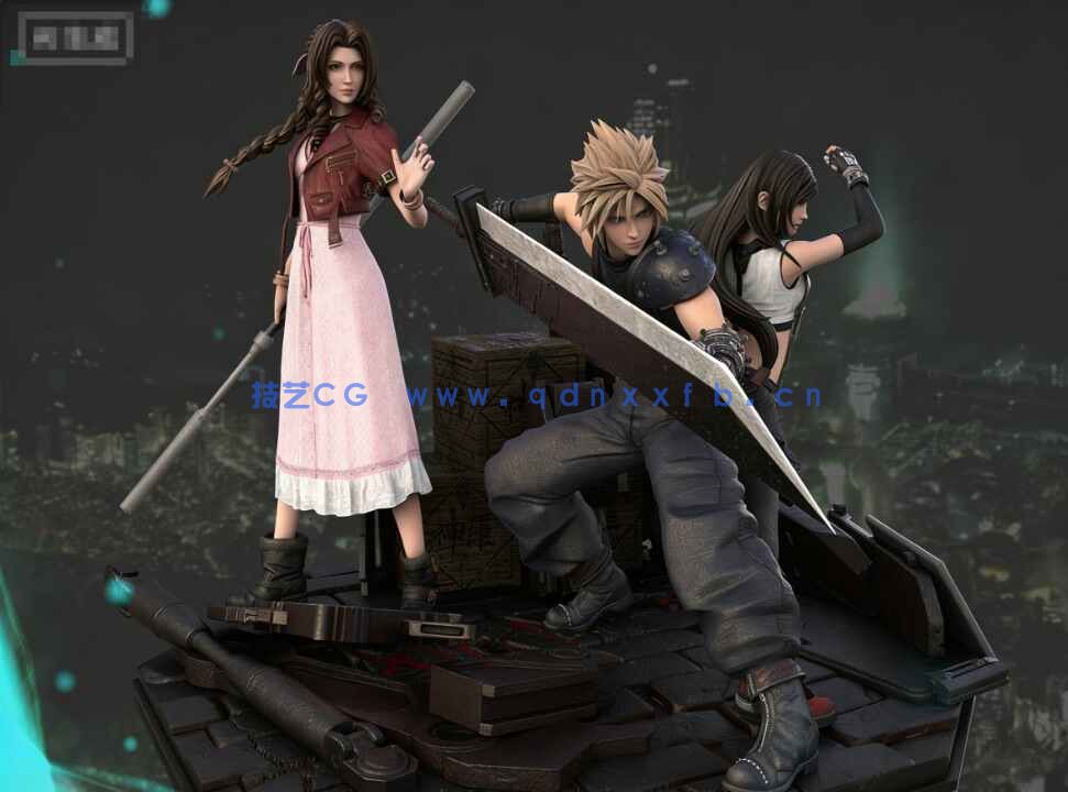 [独立角色] 最终幻想7重制版游戏角色克劳德蒂法爱丽丝雕塑3D打印模型(图1)