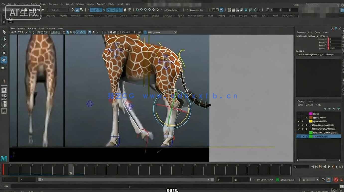 【中文字幕】Maya长颈鹿行走循环动画实例制作视频教程(图6)