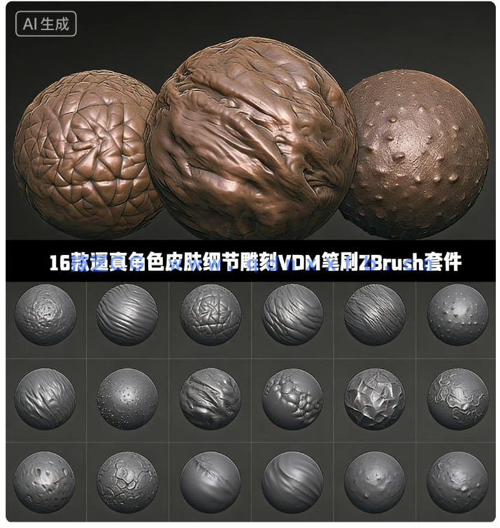16款逼真角色皮肤细节雕刻VDM笔刷ZBrush套件(图1)