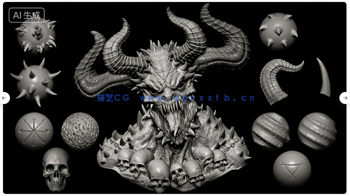 45款地狱恶魔黑暗领主等邪恶生物手工雕刻VDM笔刷ZBrush与lender套件(图2)