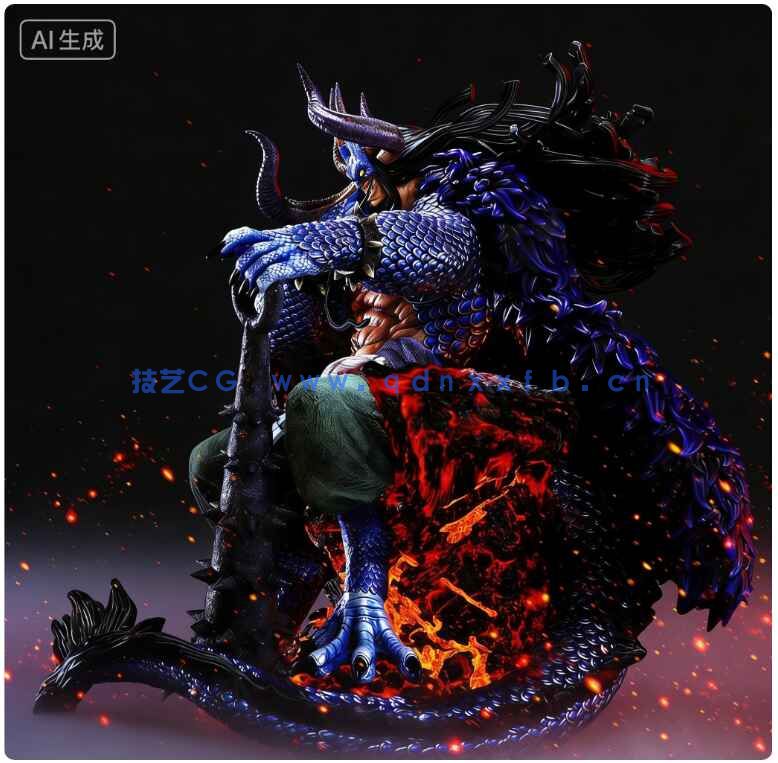 凯多Kaido坐姿《海贼王》动漫角色雕刻手办3D打印模型(图1)
