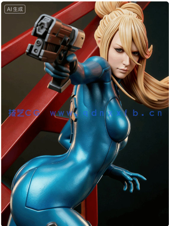 [3D打印人物] 萨姆斯·艾仁Samus Aran战斗姿势《银河战士》游戏角色雕刻手办3D打印模型(图1)