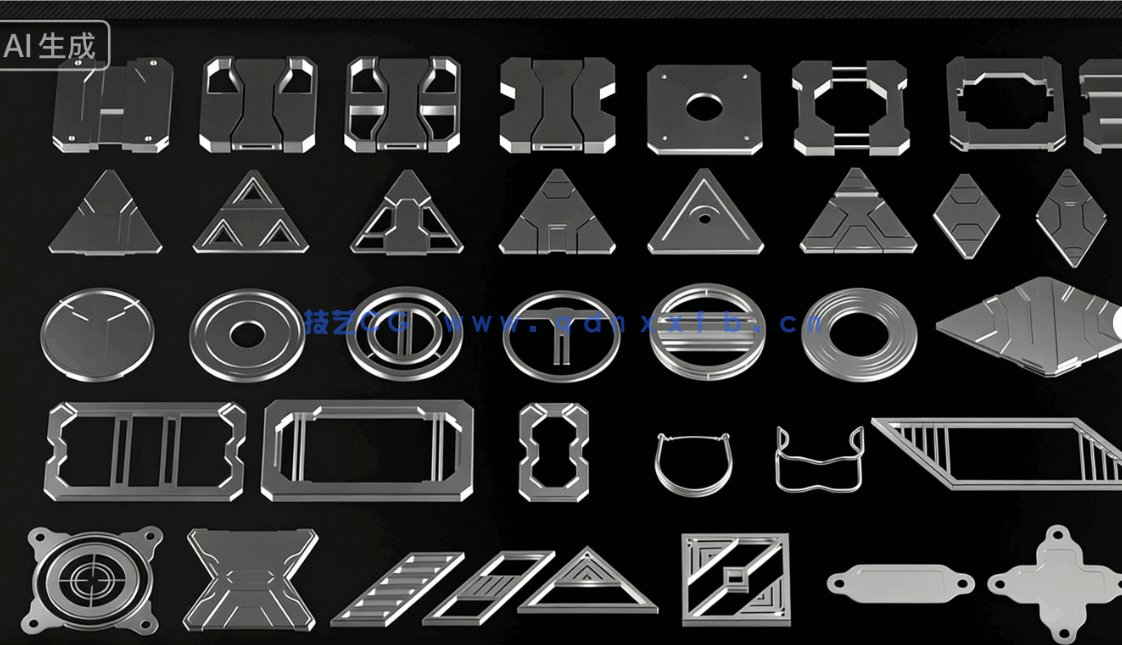 [武器道具] 200个科幻题材建模机械部件3D模型素材包(图1)