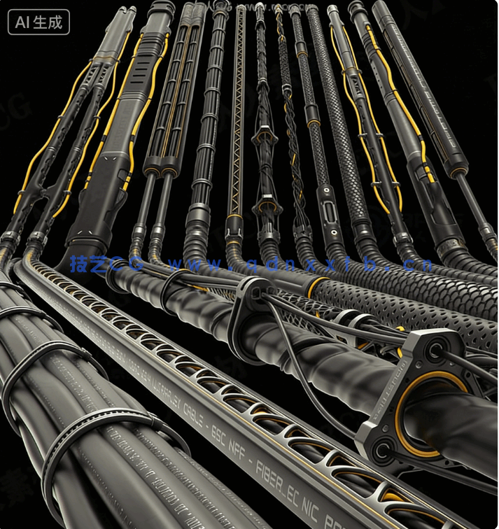 [武器道具] 12种电缆与线路复杂科技机械结构场景使用3D模型素材(图1)