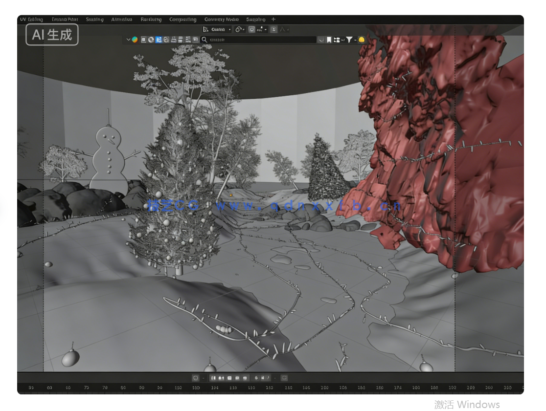 Blender圣诞节雾气小镇树林场景模型工程文件带材质贴图灯光(图2)