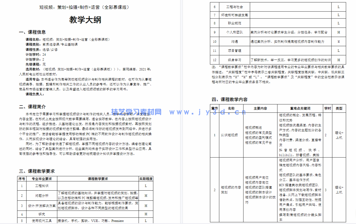短视频：策划+拍摄+制作+运营（全彩慕课版）
