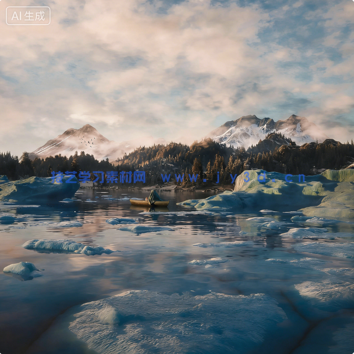 Blender冰川湖泊森林场景模型(图1)