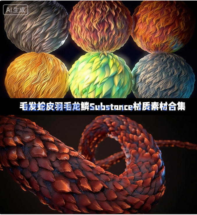 毛发蛇皮羽毛龙鳞Substance材质素材合集(图1)