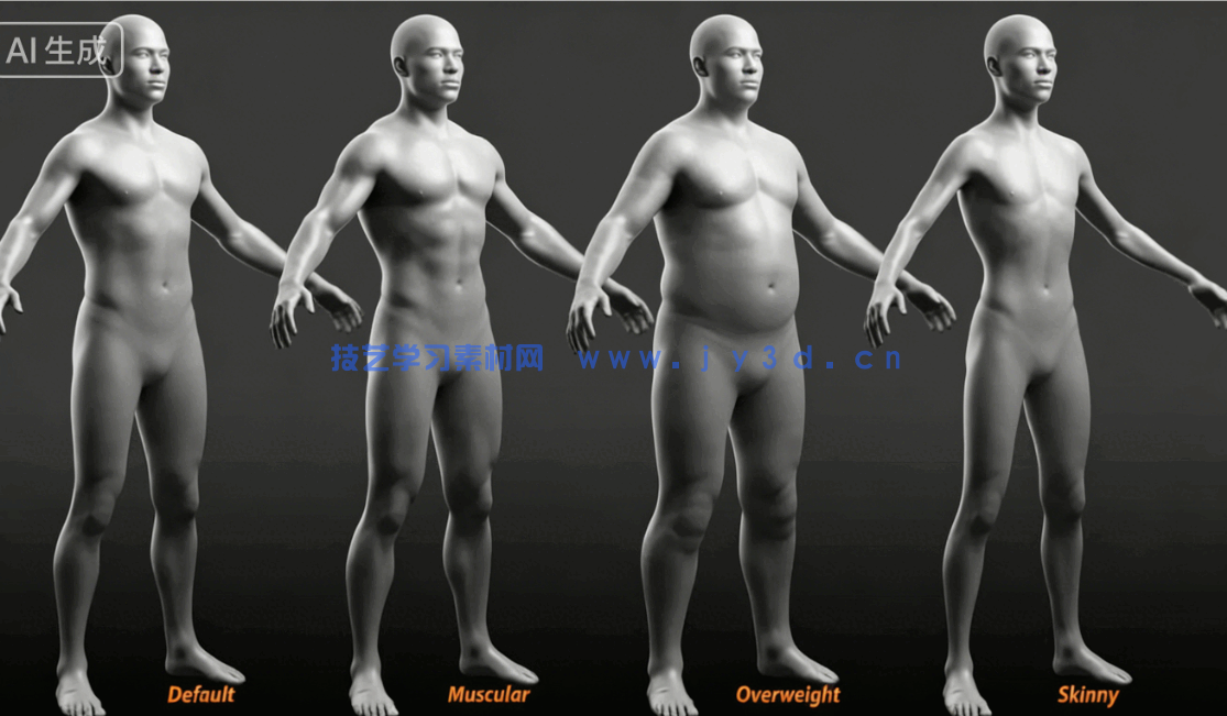 男性女性角色肌肉骨骼建模雕刻基础网格3D模型合集(图3)