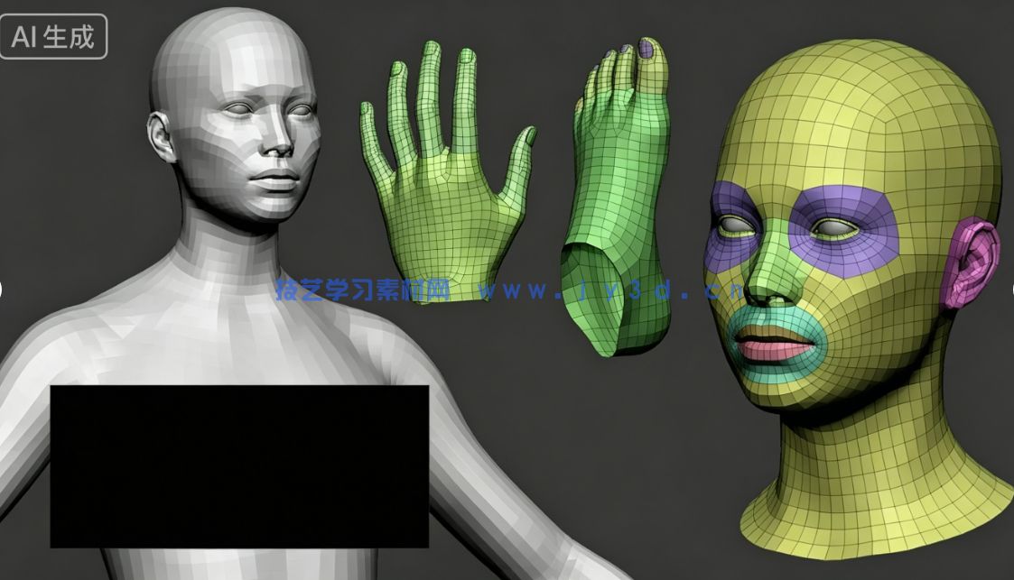 男性女性角色肌肉骨骼建模雕刻基础网格3D模型合集(图9)