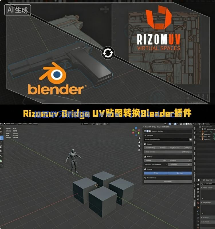 Rizomuv Bridge UV贴图转换Blender插件V3.2.1版(图1)