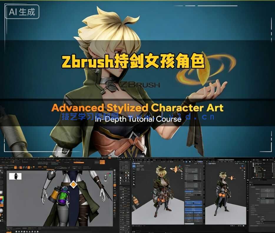 【中文字幕】Zbrush持剑女孩游戏角色雕刻设计全流程视频教程(图5)